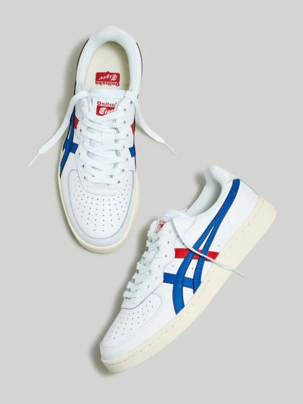 Onitsuka Tiger White GSM Sneakers with Blue & Red Stripes
